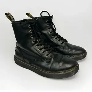 Dr Martens Zavala Black Leather 8 Eye Lace Up Flat Combat Boots Shoes UK 8 US 9 Dr. Martens Kids main image 2